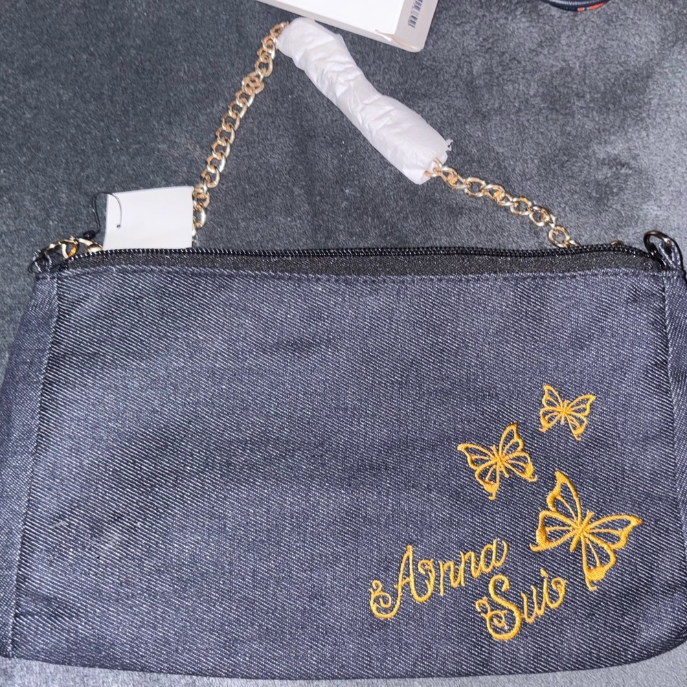 Anna Sui Black Clutch with Gold Butterfly Embroidery